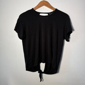 Banana Republic Womens XS Black Open Tie Back Short Sleeve Rayon Knit Top